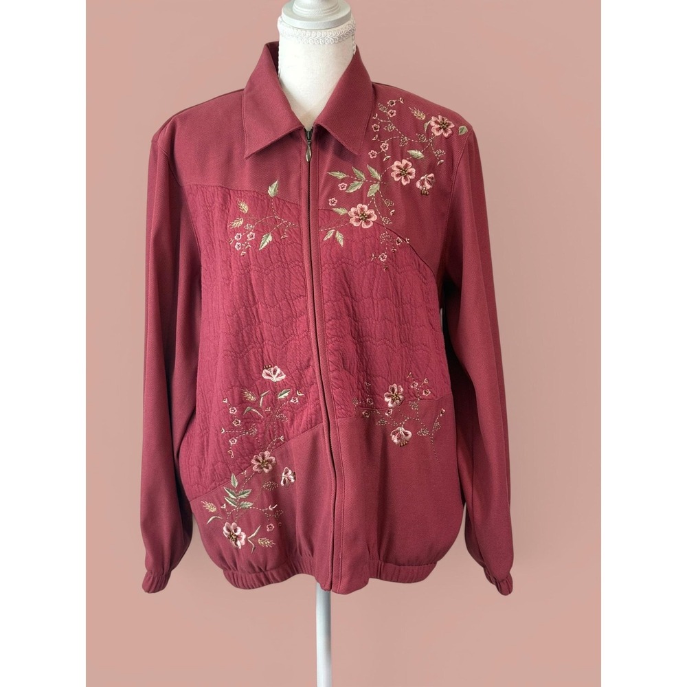 Vintage Floral Embroidered Lightweight Jacket  Rose Bomber Cottagecore SIZE 10